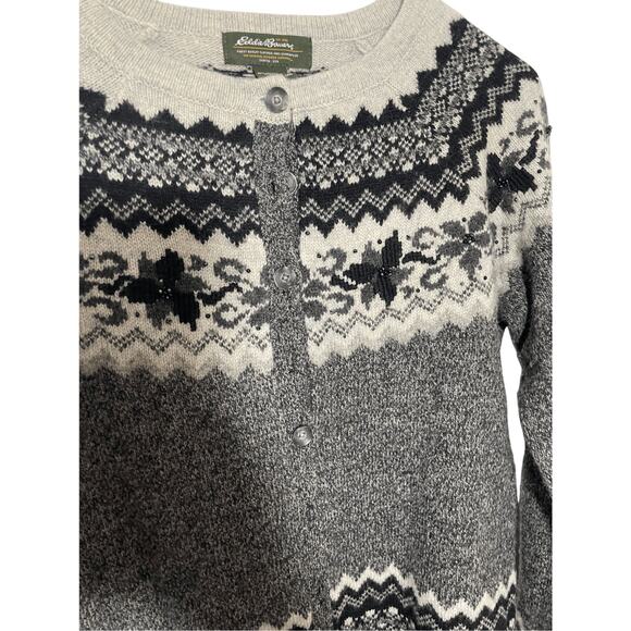Eddie Bauer Vintage Fair Isle Fisherman Nomadic Print Lambswool Winter Cardigan - Picture 2 of 6